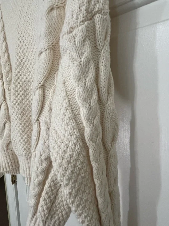 Madewell Cable Turtleneck Fisherman Sweater Cream Funnel Pullover Cozy - Small - Picture 3 of 8